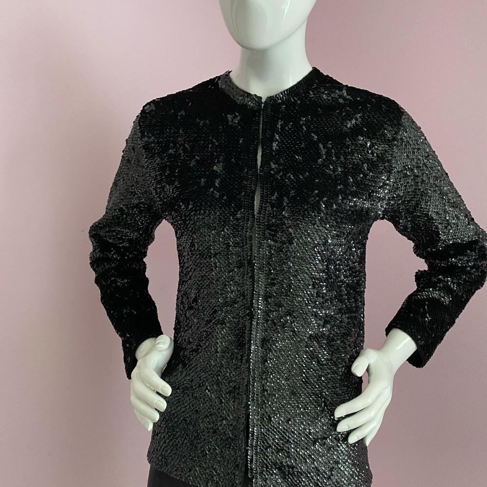 VTG 1950’S SHIMMERING Sequin Cardigan Sweater Small MED BLACK Embellished